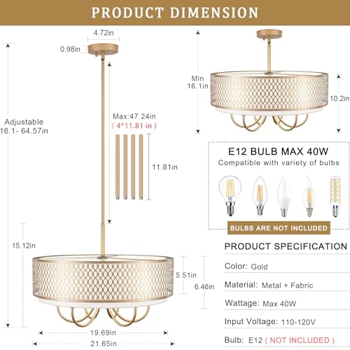 Drum Chandelier with Shades 5 Light 2