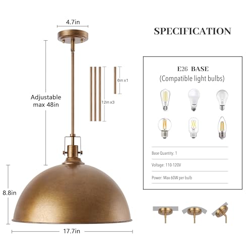 17.7 Inch Large Dome Pendant Light (Antique Brown / 17.7 Inch)
