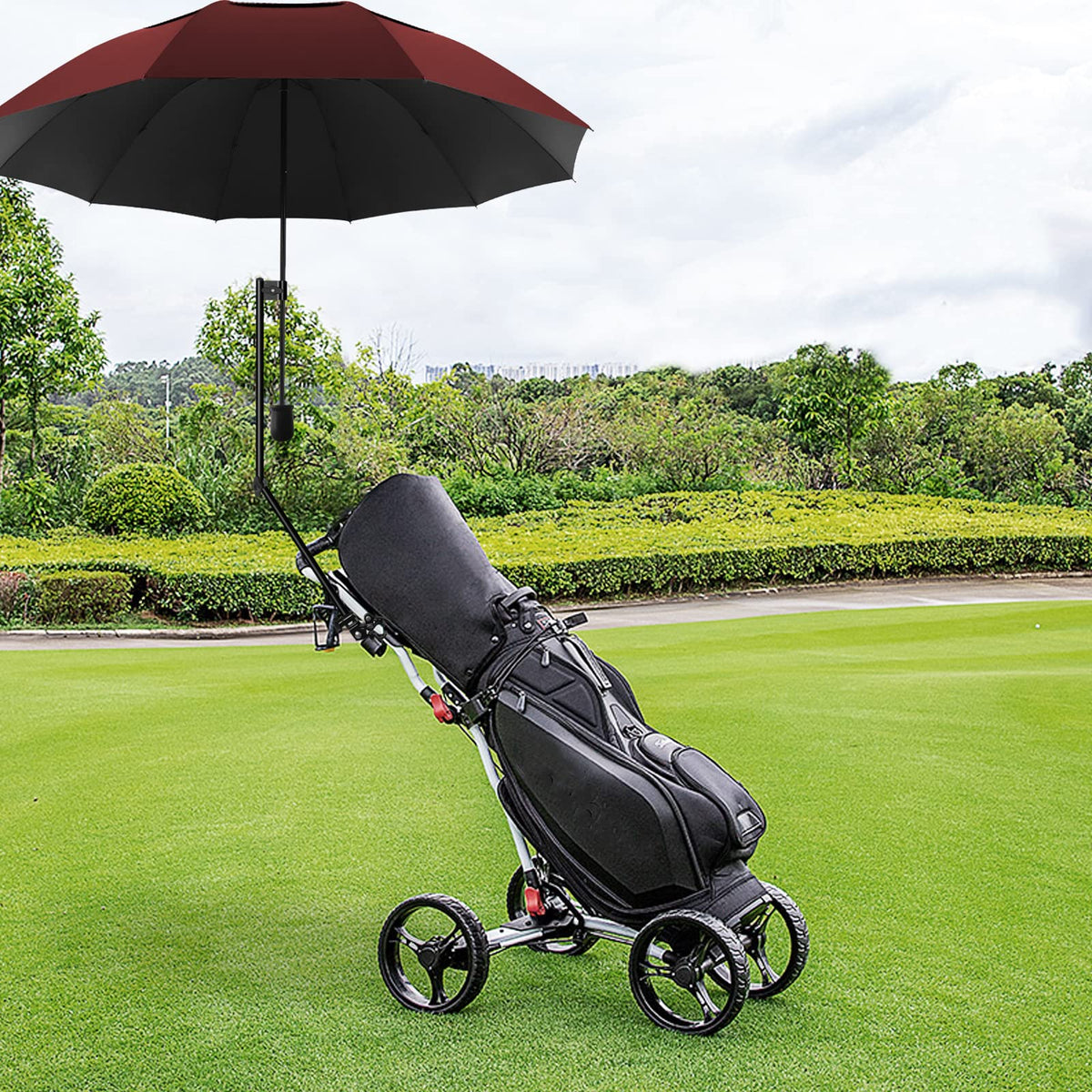 UPF 50+ Golf Umbrella with Adjustable Universal Clamp (Wine / 53.2")