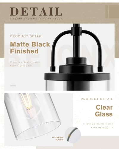 2 Pack Glass Pendant Lights Kitchen Island (Matte Black / 2 Pack)