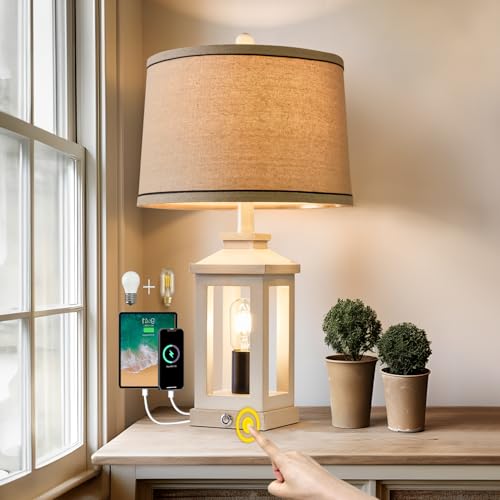 Farmhouse Table Lamps for Living Room 23.75" Bedroom Nightstand Lamps White (White)