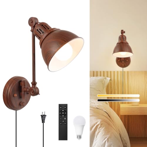 1 Pack Plug in Wall Sconce with Remote Control (Walnut-1 PACK(Bulb+Remote))