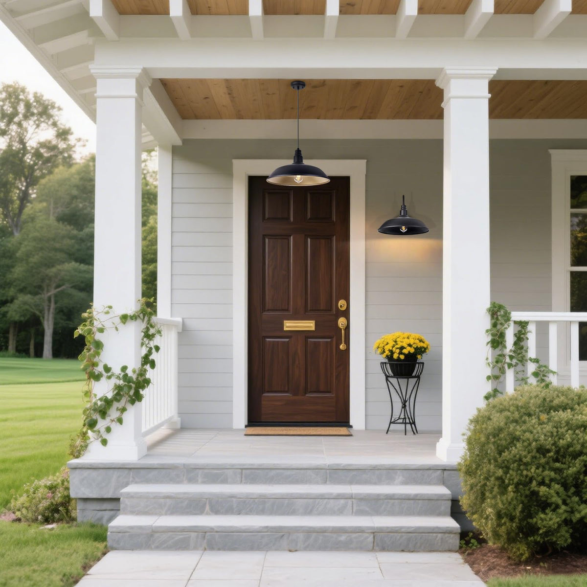 Farmhouse Pendant Light with 16 Inch Dome for Outdoor and Indoor Use (Matte Black / 16" Dome)