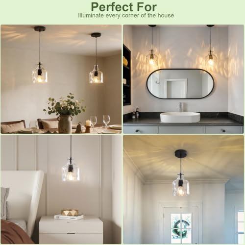2 Pack Black Hammered Clear Glass Pendant Light (Black-2Pack)