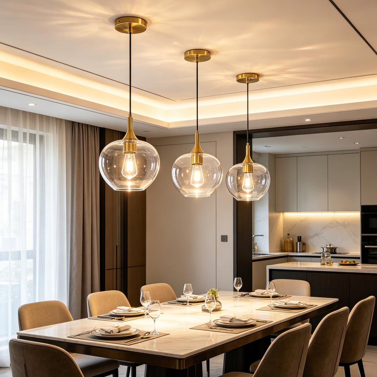 9.45in Gold Pendant Lights Kitchen Island with Clear Glass Shade 1Pack (Gold-Clear Glass)