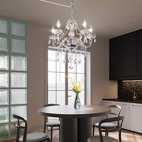 Plug in 5 Light Crystal Hanging Pendant Lights Acrylic Chandelier (Clear-L-5)