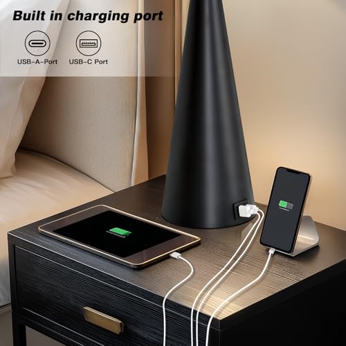 28" Black Touch Table Lamp with USB A+C Ports (A Black-1PK)