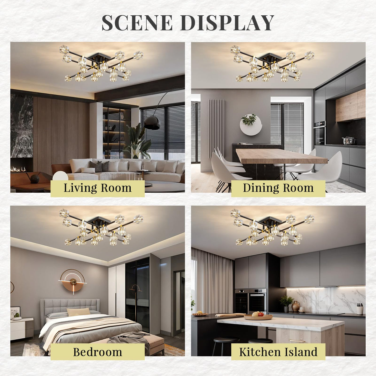Crystal Sputnik Ceiling Light Fixture (Black+Gold(17lights) / 46.4inch)