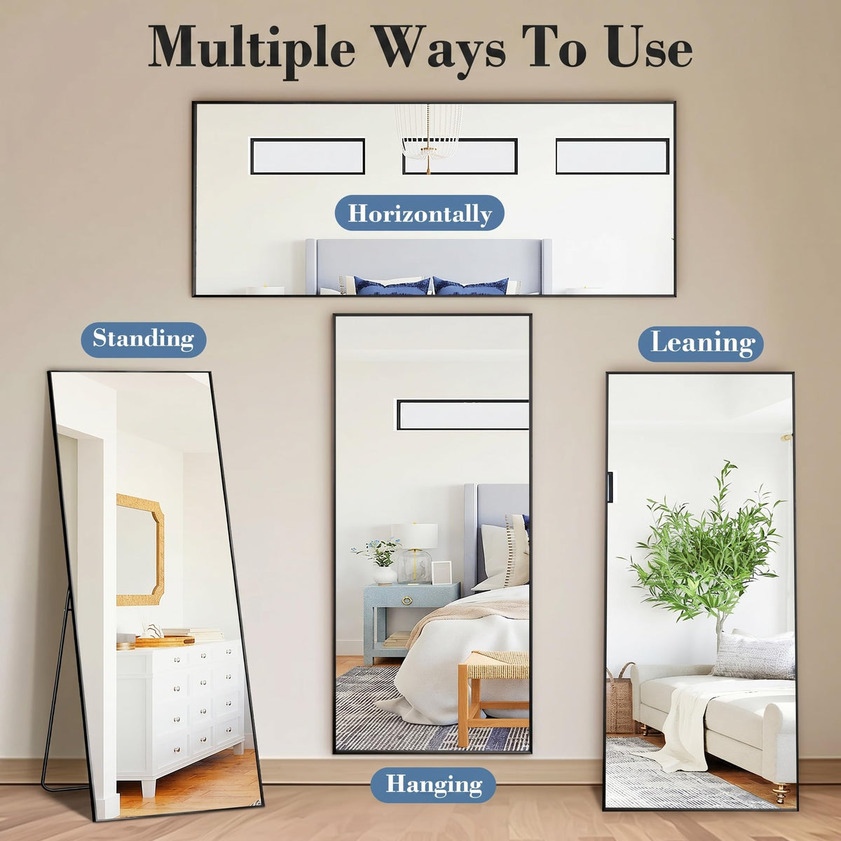 15"x56" Full Length Floor Mirror (Black-rect / 56"L x 15"W)