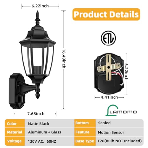 Motion Sensor Outdoor Wall Lights Fixtures (Black / 2 Pack)