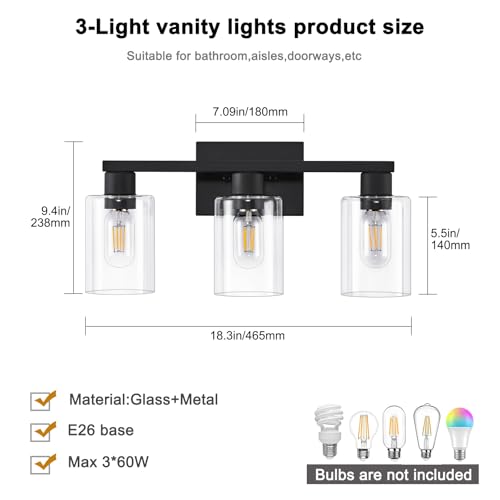 3 Light Bathroom Vanity Light (Black / 3 LIGHT)