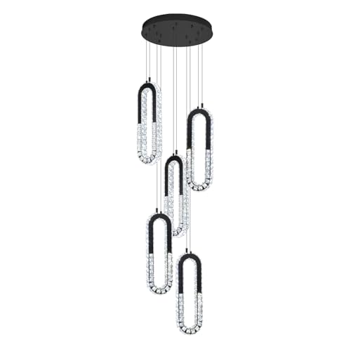 Modern LED Chandelier 5 Ring Black LED Pendant Light Adjustable Height Hanging Chandelier for Staircase Foyer (Black / 5 Rings (New))