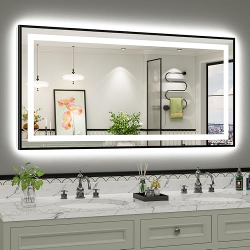 60x30 Inch LED Bathroom Mirror with Black Frame (Backlit+front Lit With Black Frame / 60"L x 30"W)