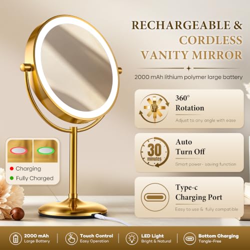 9" Gold Lighted Makeup Mirror (Gold)