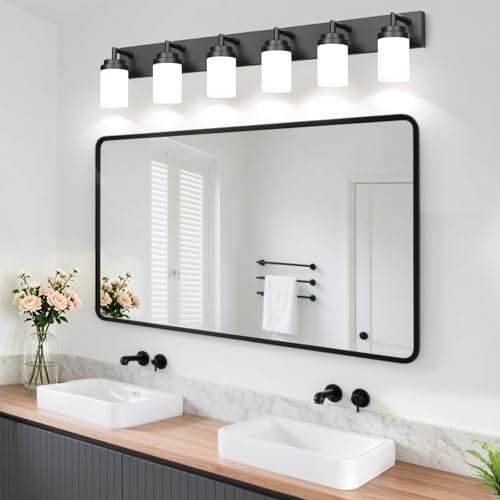 Bathroom Light Fixtures (Black-White Shade / 6-Light)