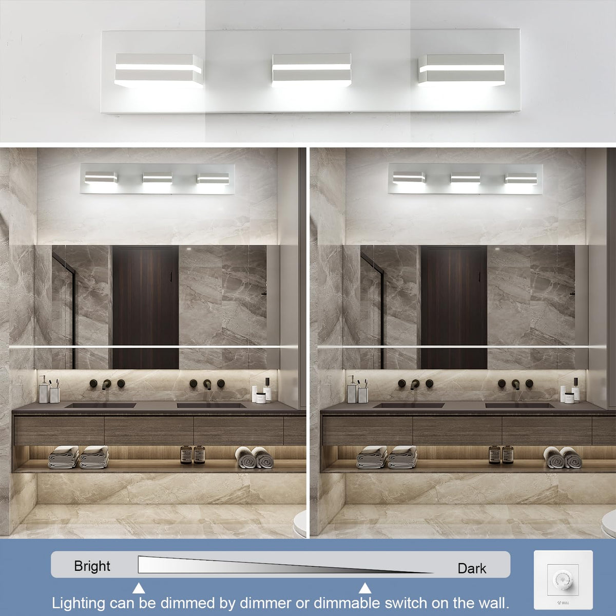 LED Modern Bathroom Vanity Light Fixtures (3-Light, 24-Inch / White, 100%-0% White)