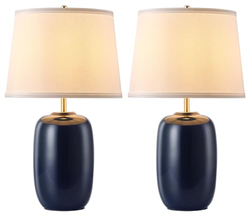 22 Inch Blue Ceramic Table Lamps Set of 2 (H22" Blue Ceramic + White Shade (2 Pack) / H22 × ∅12.2 inch)