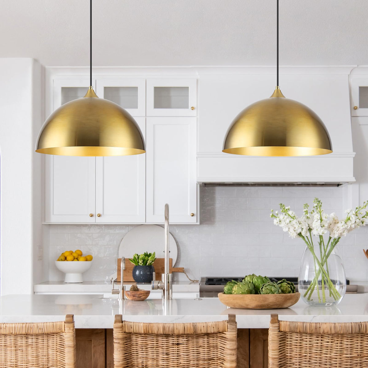 Gold Pendant Lights Kitchen Island 2 Pack (Gold+Gold / 14"x2)
