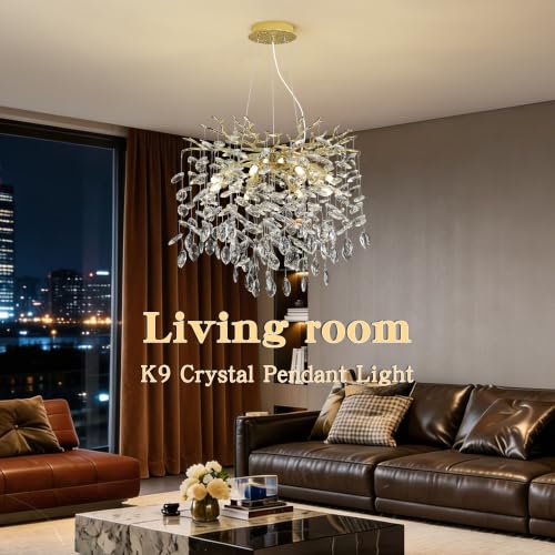 Modern Crystal Tree Branches Chandelier (Gold / Round 18")