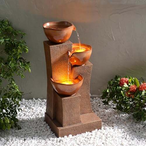 28.54 in. 3 Tier Cascading Outdoor Water Fountain (Brown)