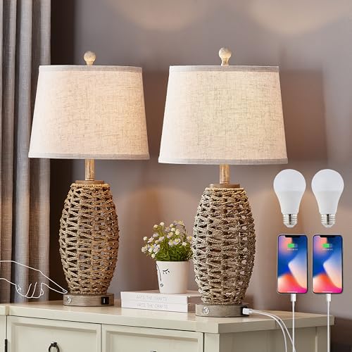 27” Natural Rattan Table Lamps Set of 2