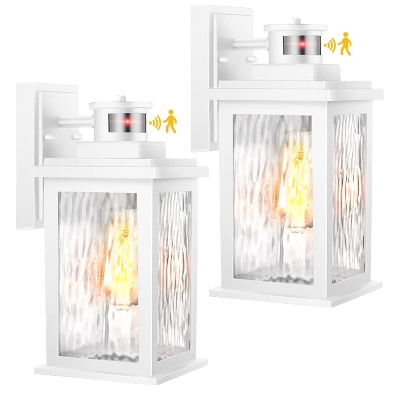 2 Pack Motion Sensor Outdoor Wall Lantern (Matte White / Standard)
