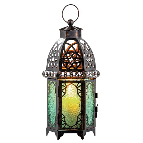 Vintage Candle Lantern (Large / Green - 12.8''h)