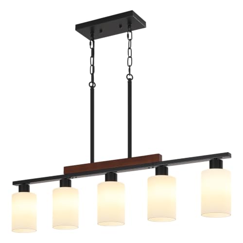 Farmhouse Kitchen Island Lighting (5-Light White Glass)