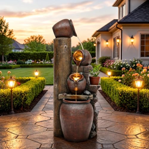 AUTODAYA 40" Overszied Outdoor Water Fountain LED Cascading Waterfall 4