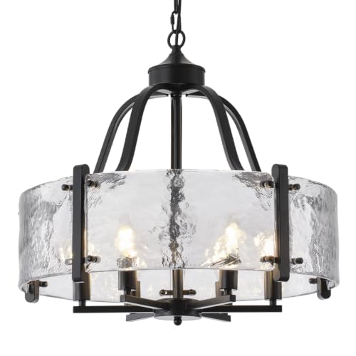 Gold Water Ripple Hammered Glass Drum Chandelier