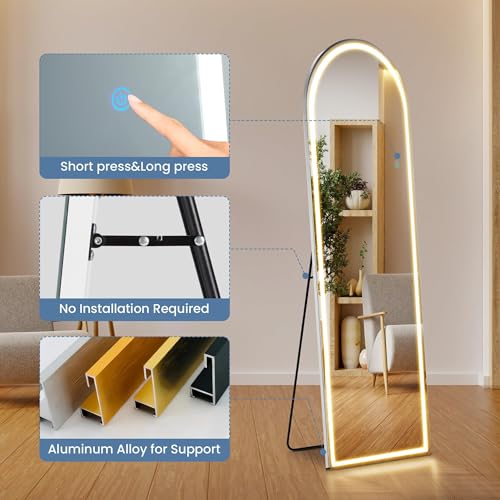 Arched LED Mirror Full Length Standing (White- Arched / 60"L x 16"W)