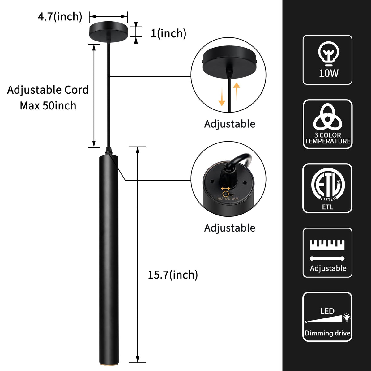 Modern Pendant Lights (Black-Dimmable+3 Color Temperature-3p / 15.7inch-3p-1 light)