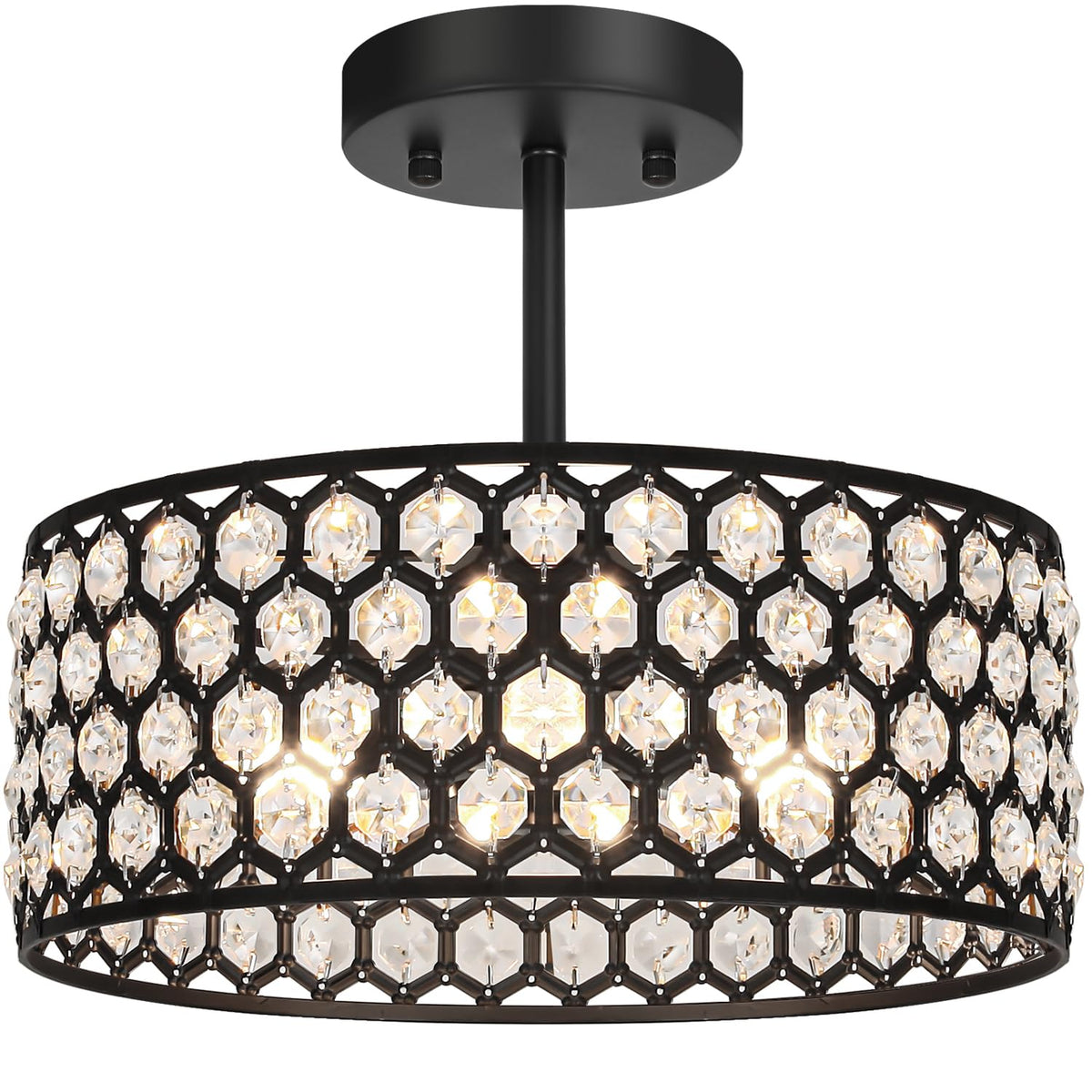 Black Crystal Ceiling Light Fixture (12in - 3 light - B / Black)