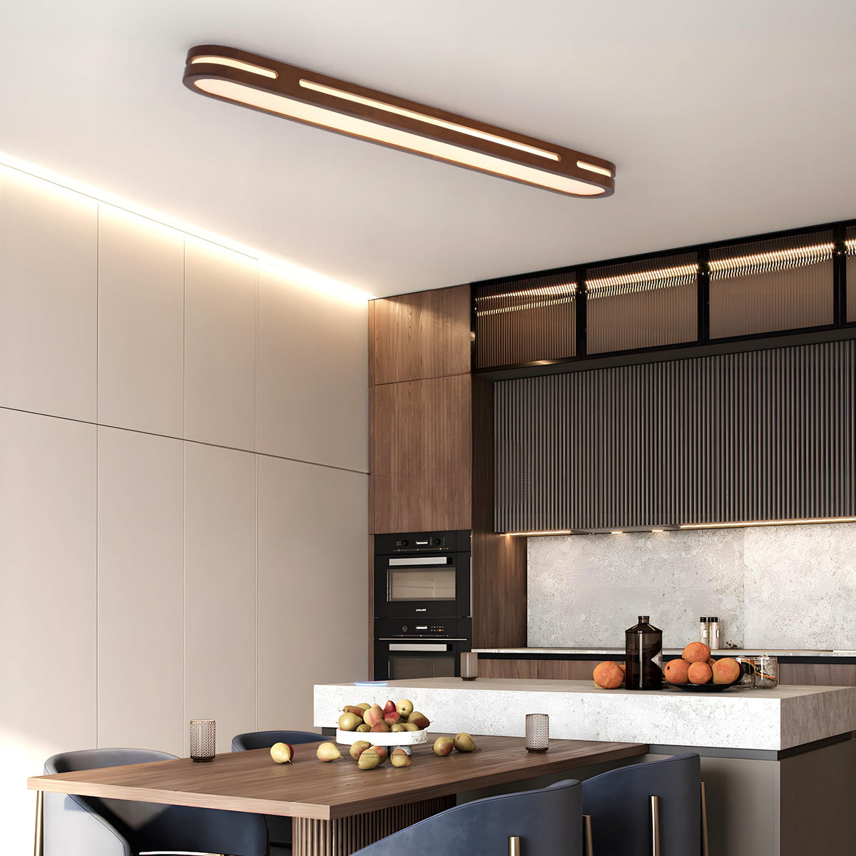 Wood Flush Mount Ceiling Light (Walnut)