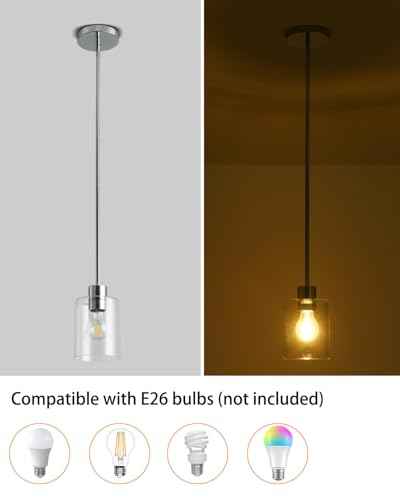 3 Pack Chrome Pendant Lights Kitchen Island Clear Glass Cylinder Shade (Chrome 3PK)