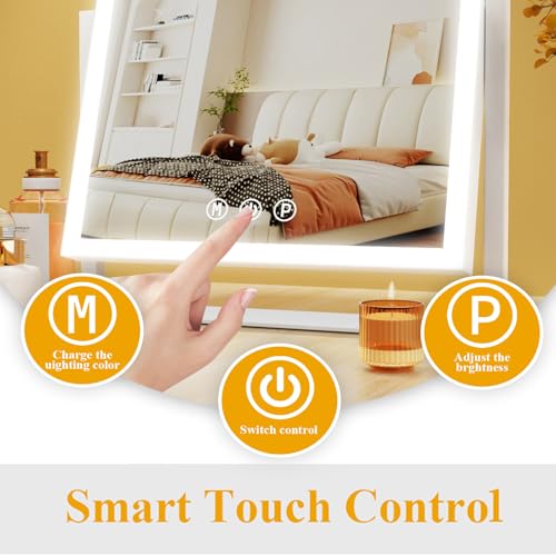 Lighted Makeup Mirror (Round Corner White / 13"L x 17.2"W)