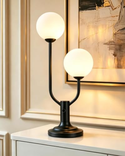 Black Globe Table Lamp for Bedroom Gift G9 Bulbs Included Dimmable (10-Black-Globe-2U)