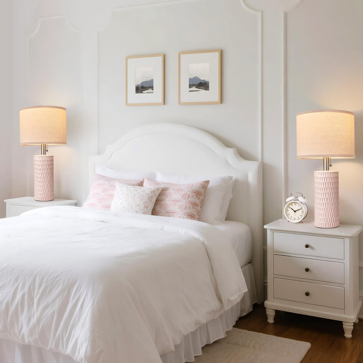 20.5”Modern Ceramic Table Lamps for Bedroom Set of 2 (Pink-1)