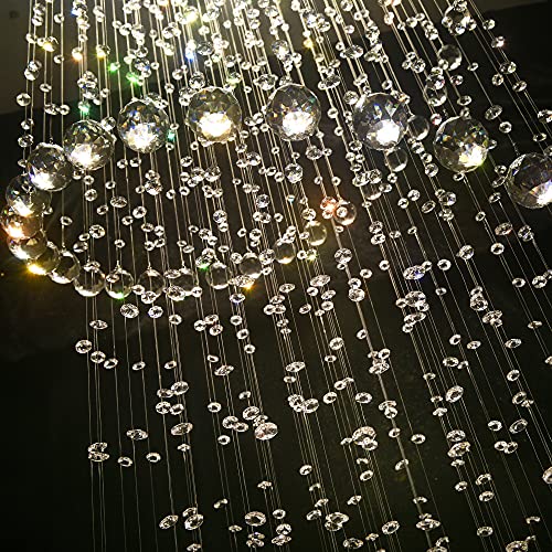 LED High Ceiling Chandelier Crystal Chandeliers Light Fixtures with Dimmable Light Bulbs Gold Living Room Foyer Chandelier Modern Pendants Lights for Entryway Staircase Silver (Silver / Spiral W32" X H78")