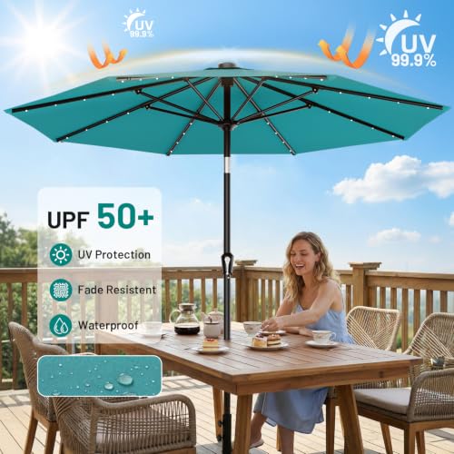 9FT Patio Umbrella with Solar Lights (Lake Blue / 9 FT)