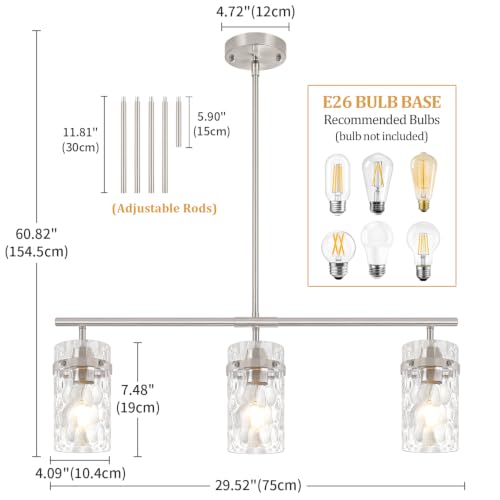 29.52" Brushed Nickel Linear Chandelier Kitchen Dining Room Island Lights (3-Light Brushed Nickel)