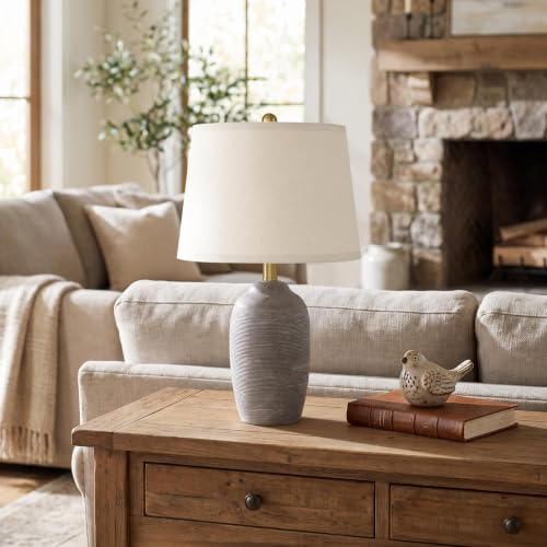 21" Vintage Ceramic Table Lamps Set of 2 for Bedroom Rustic Gray (21" Grey - 2 Pack)