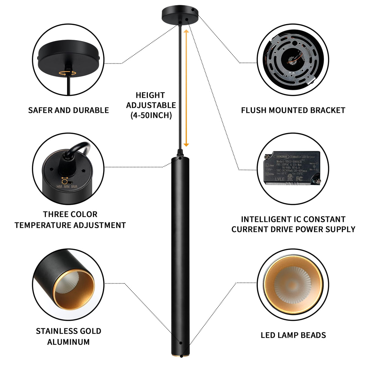 Modern Pendant Lights (Black-Dimmable+3 Color Temperature-3p / 15.7inch-3p-1 light)