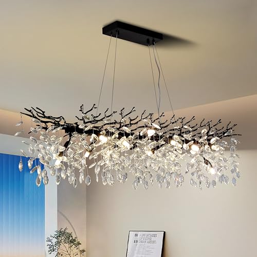 Modern Crystal Tree Branches Chandelier (Black / Rectangular 47.5")