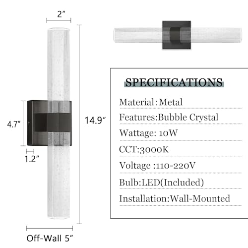Set of 2 Black LED Wall Sconce Lights Warm Light Modern Crystal Wall Lights Vanity Lighting Fixtures Sconces for Bathroom Living Room Bedroom Dining Room Hallway (Black / set of 2)