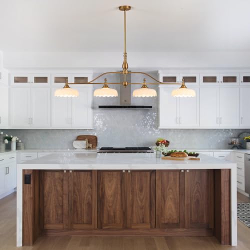 Chandeliers Brass Vintage Pendant Lighting Fixtures 4 Lights Chandelier White Glass Hanging Lamp for Island Dining Room Living Room (Brass and White / 59inch)
