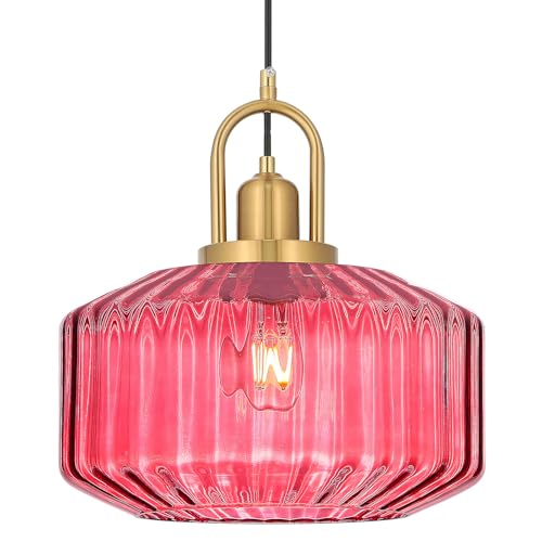 Mid Century Modern Pendant Light with Srtiated Glass Shade