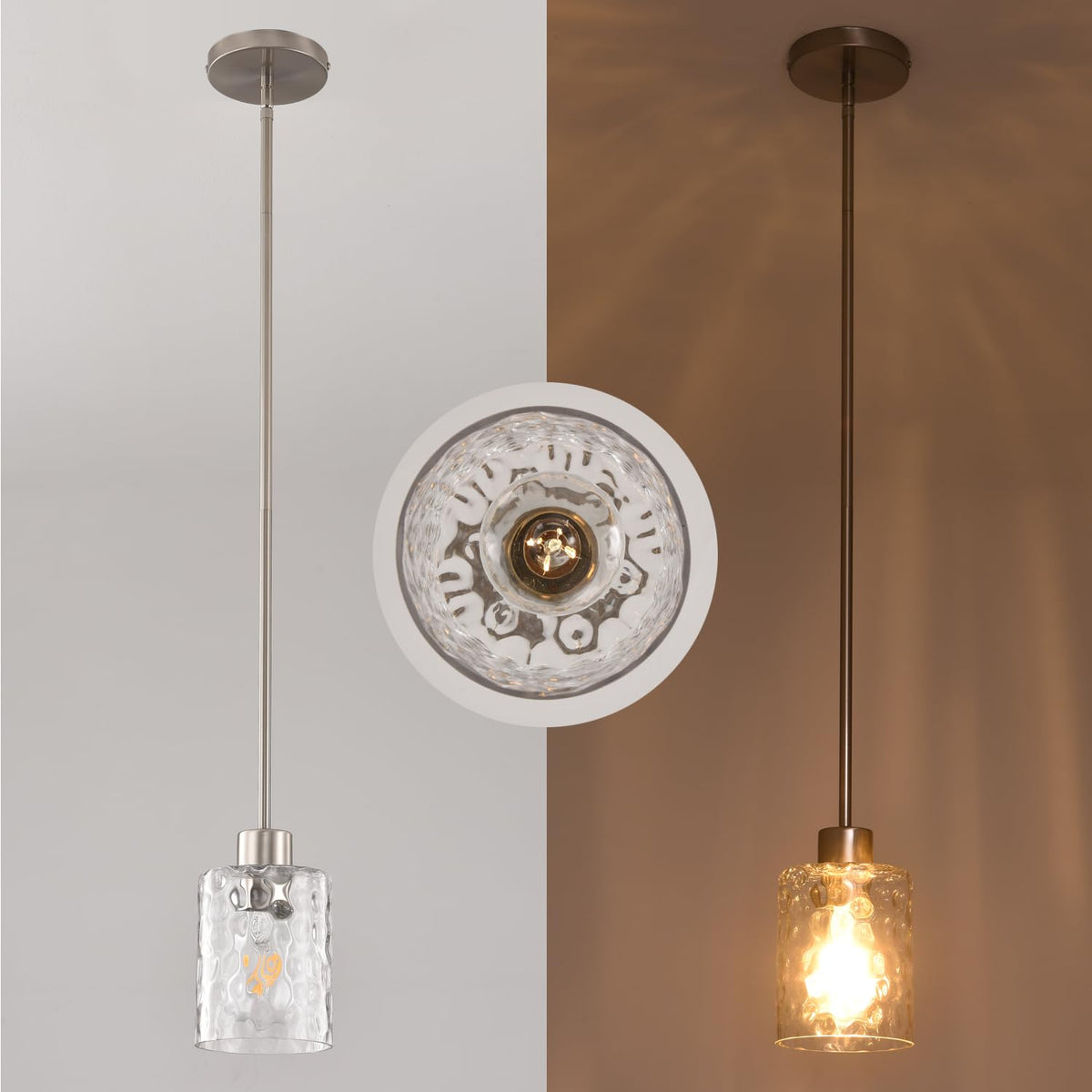 2 Pack Brushed Nickel Glass Pendant Light (2 pack brushed nickel water glass)
