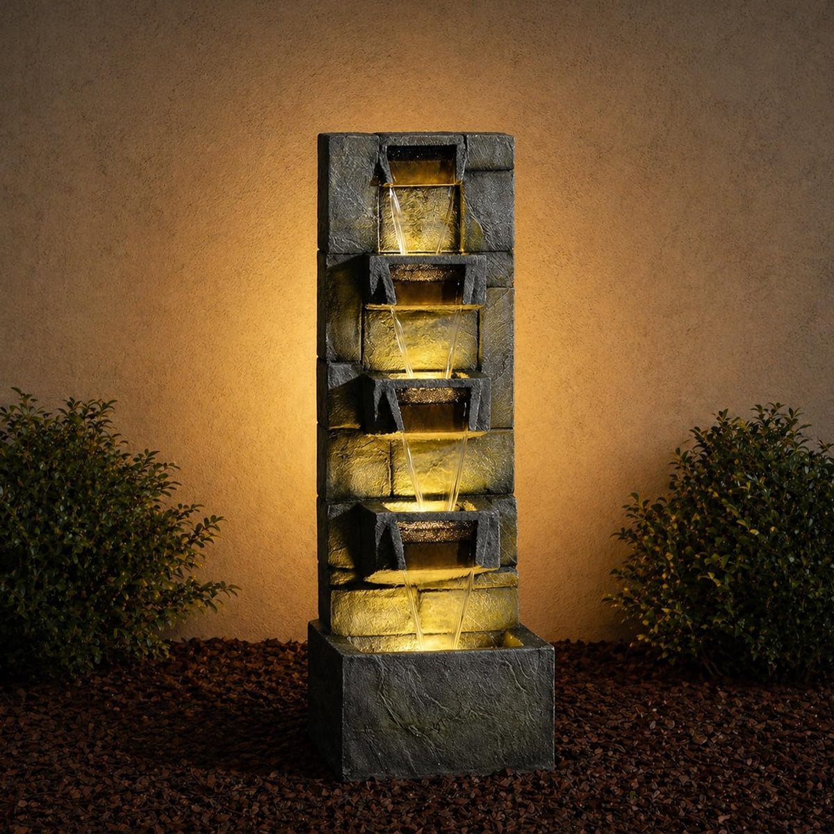 Outdoor Waterfall Fountain with LED Lights (Gray)