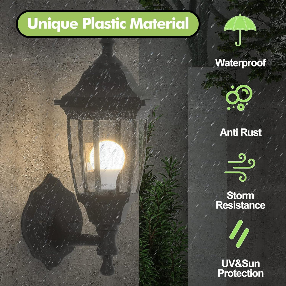 Plastic Outdoor Wall Light Fixtures (Black / No Sensor-Plastic)